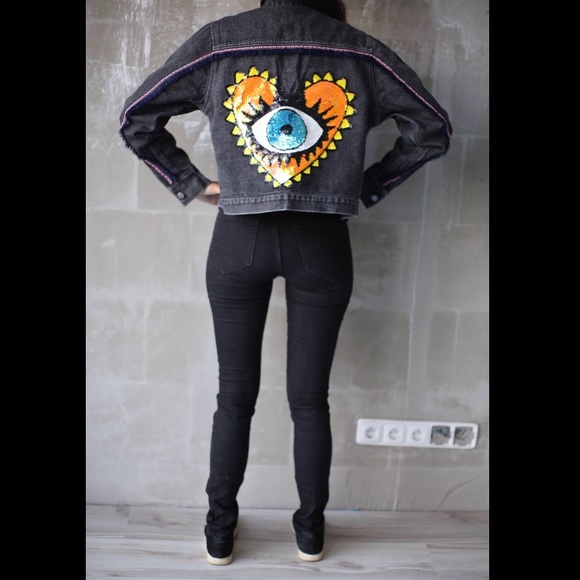 Boho Evil Eye Tribal Denim Handmade Jacket - Picture 1 of 8